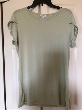 Indigo Sage Green Short Sleeve Ruffle Trim Tee